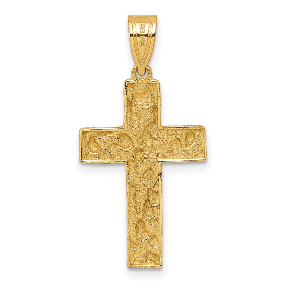 14K Yellow Gold Polished/textured Nugget Style Cross Pendant