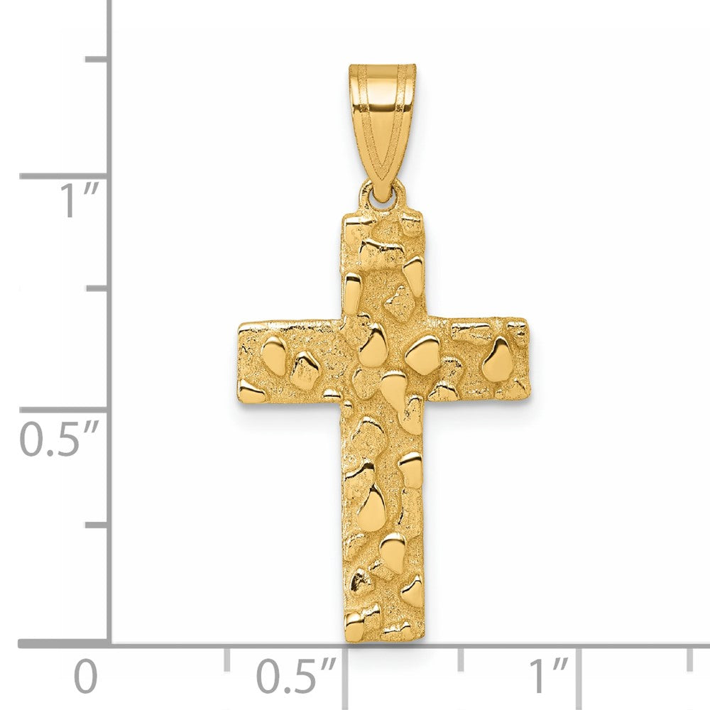 14K Yellow Gold Polished/textured Nugget Style Cross Pendant