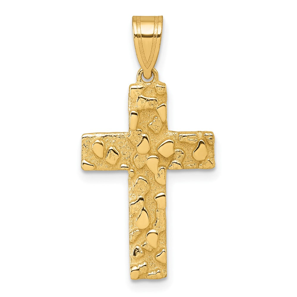 14K Yellow Gold Polished/textured Nugget Style Cross Pendant