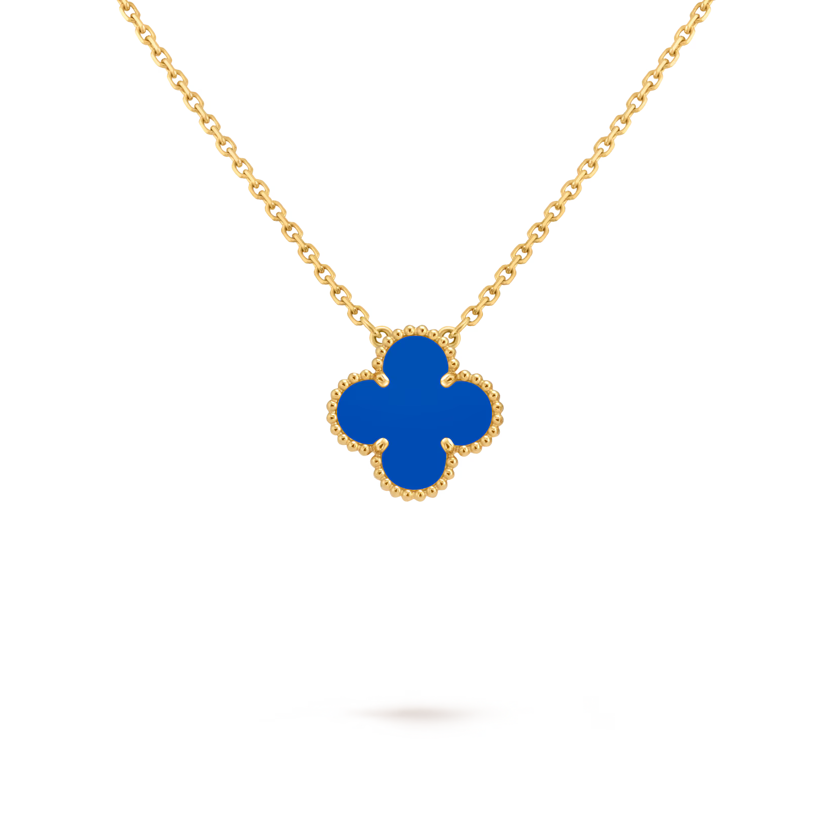Clover Floral Alhambra Vintage Style Pendant in Solid 10K/14K/18K Yellow Gold Malachite/Pearl/Black Onyx/Carnelian Gemstone