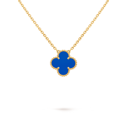 Clover Floral Alhambra Vintage Style Pendant in Solid 10K/14K/18K Yellow Gold Malachite/Pearl/Black Onyx/Carnelian Gemstone