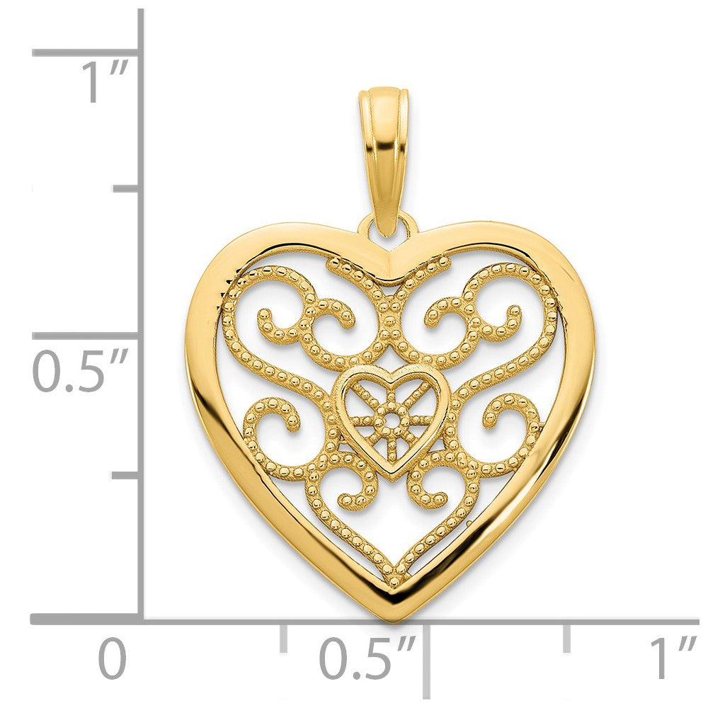 14K Yellow Gold 14Ky Fancy Heart Pendant