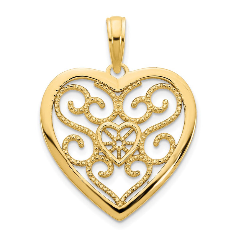 14K Yellow Gold 14Ky Fancy Heart Pendant