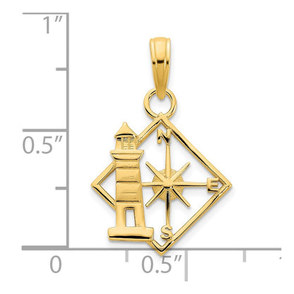 14K Yellow Gold Lighthouse Compass Pendant