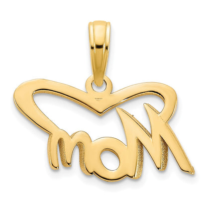 14K Yellow Gold Mom Heart Pendant