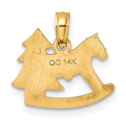 14K Yellow Gold Polished Epoxy Rocking Horse With Christmas Tree Pendant