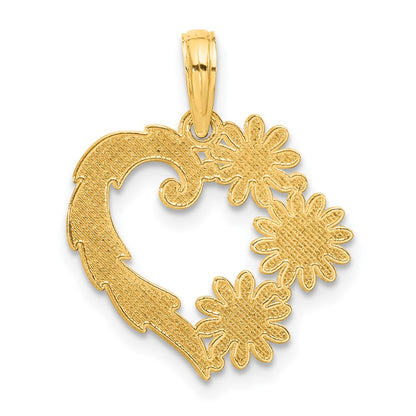 14K Yellow Gold Polished Floral Heart Pendant