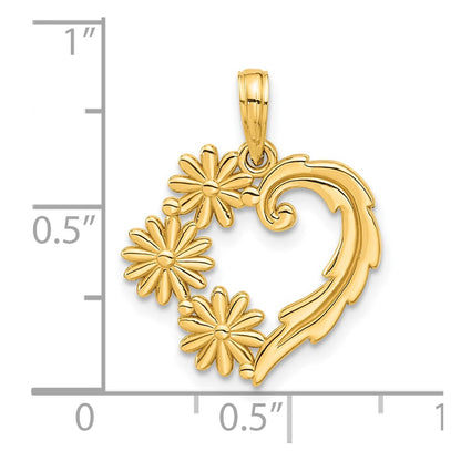 14K Yellow Gold Polished Floral Heart Pendant