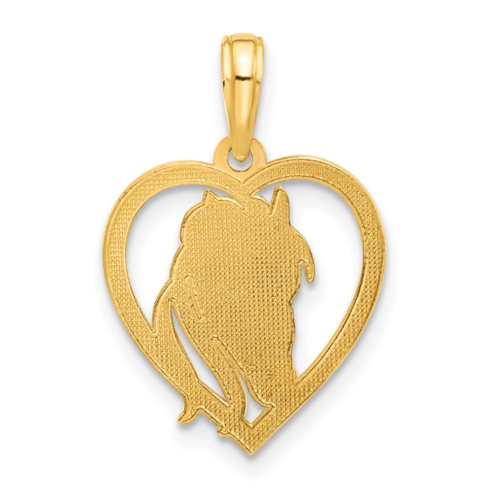 14K Yellow Gold Polished Horse Head in Heart Pendant