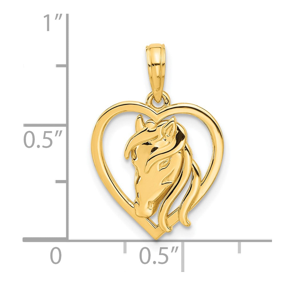 14K Yellow Gold Polished Horse Head in Heart Pendant