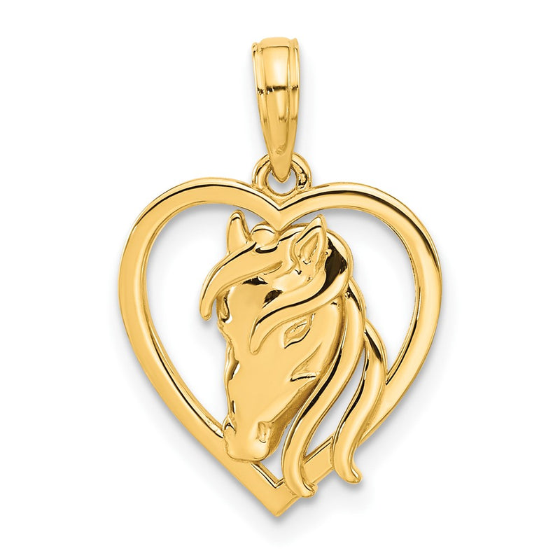 14K Yellow Gold Polished Horse Head in Heart Pendant