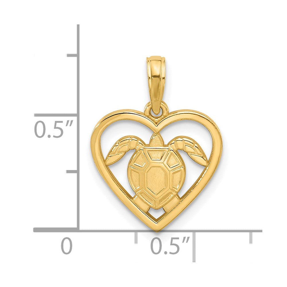 14K Yellow Gold Polished Turtle in Heart Pendant