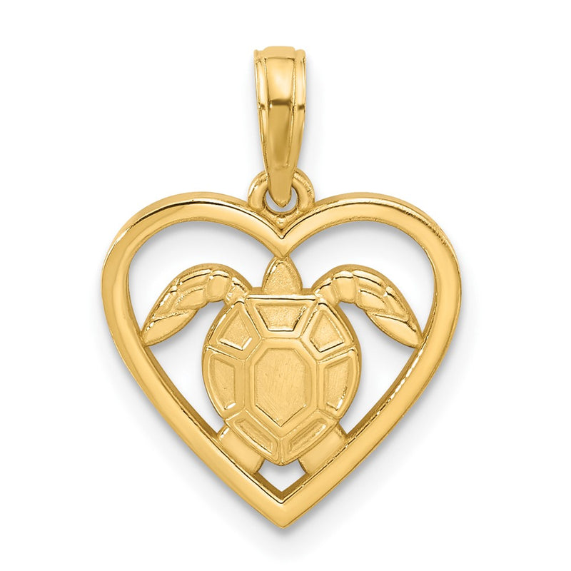 14K Yellow Gold Polished Turtle in Heart Pendant