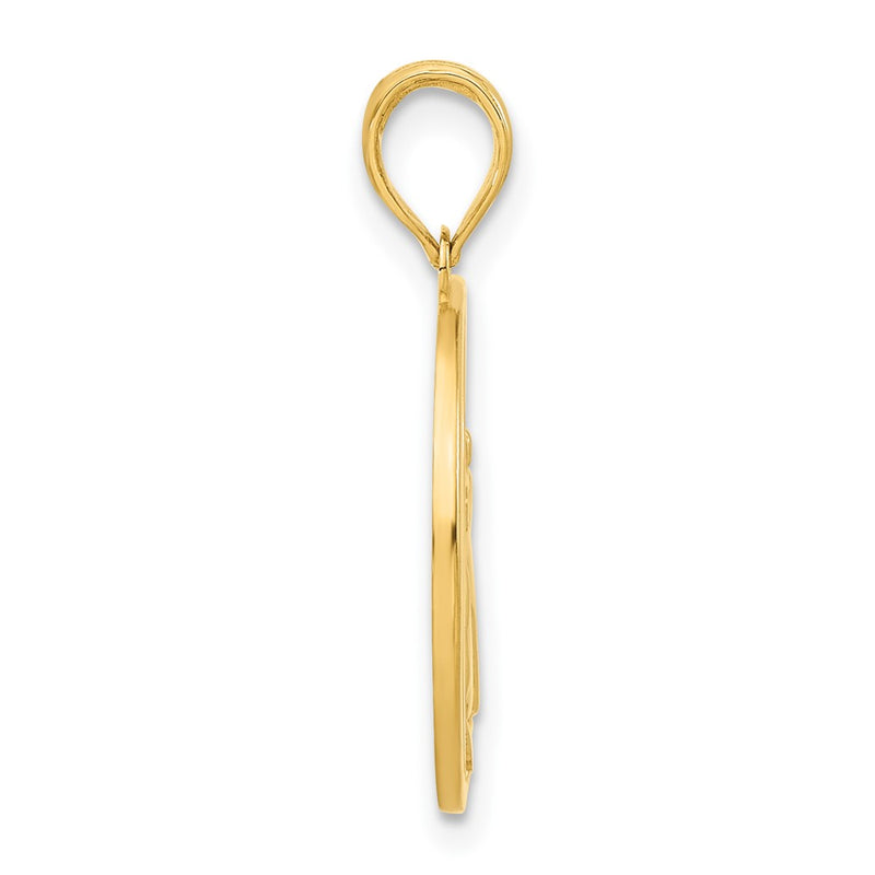 14K Yellow Gold Polished Cat Sitting on Moon Pendant