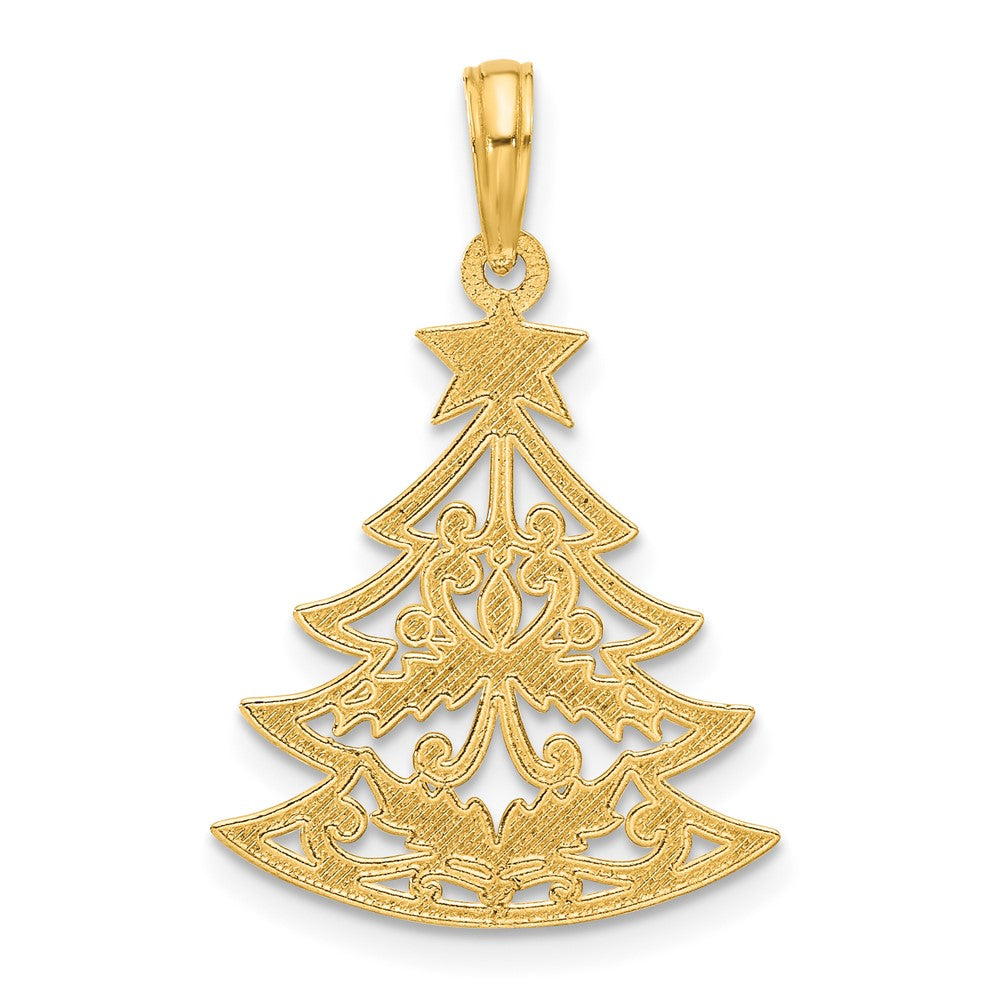 14K Yellow Gold Polished Fancy Scrolled Christmas Tree Pendant