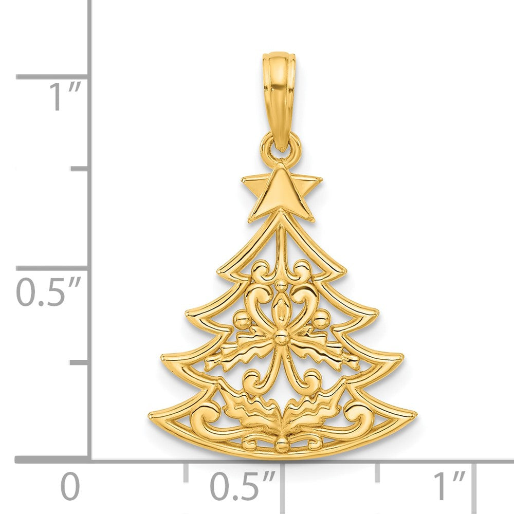 14K Yellow Gold Polished Fancy Scrolled Christmas Tree Pendant