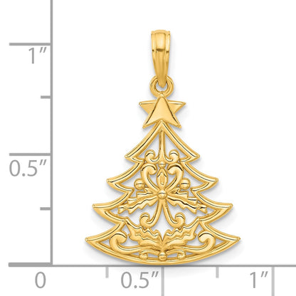 14K Yellow Gold Polished Fancy Scrolled Christmas Tree Pendant