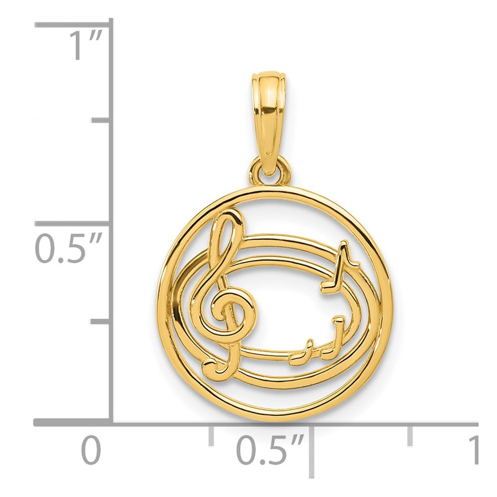 14K Yellow Gold Polished Music Notes in Circle Pendant