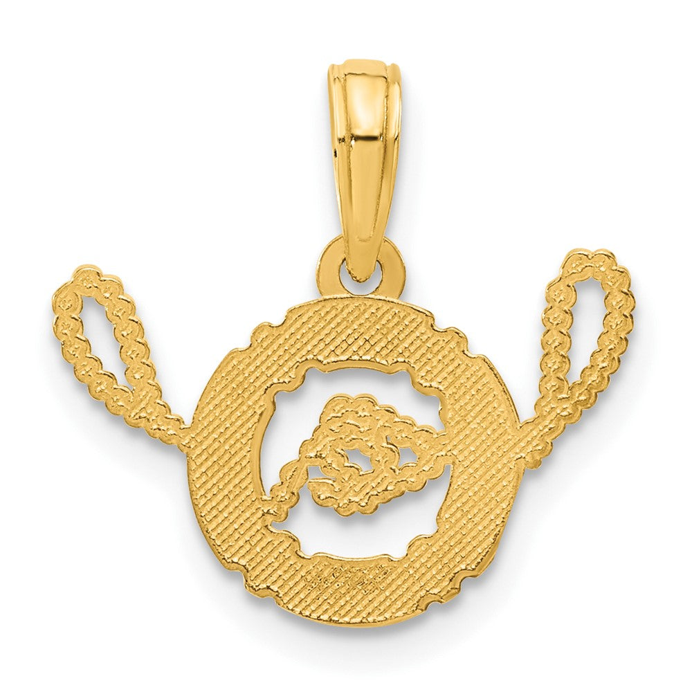 14K Yellow Gold Polished Life Preserver with Rope Pendant