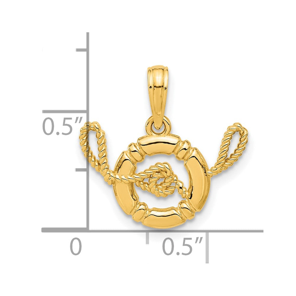 14K Yellow Gold Polished Life Preserver with Rope Pendant