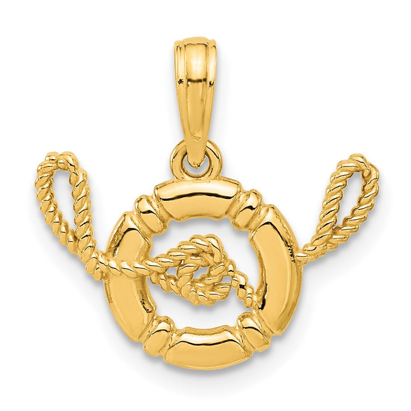 14K Yellow Gold Polished Life Preserver with Rope Pendant