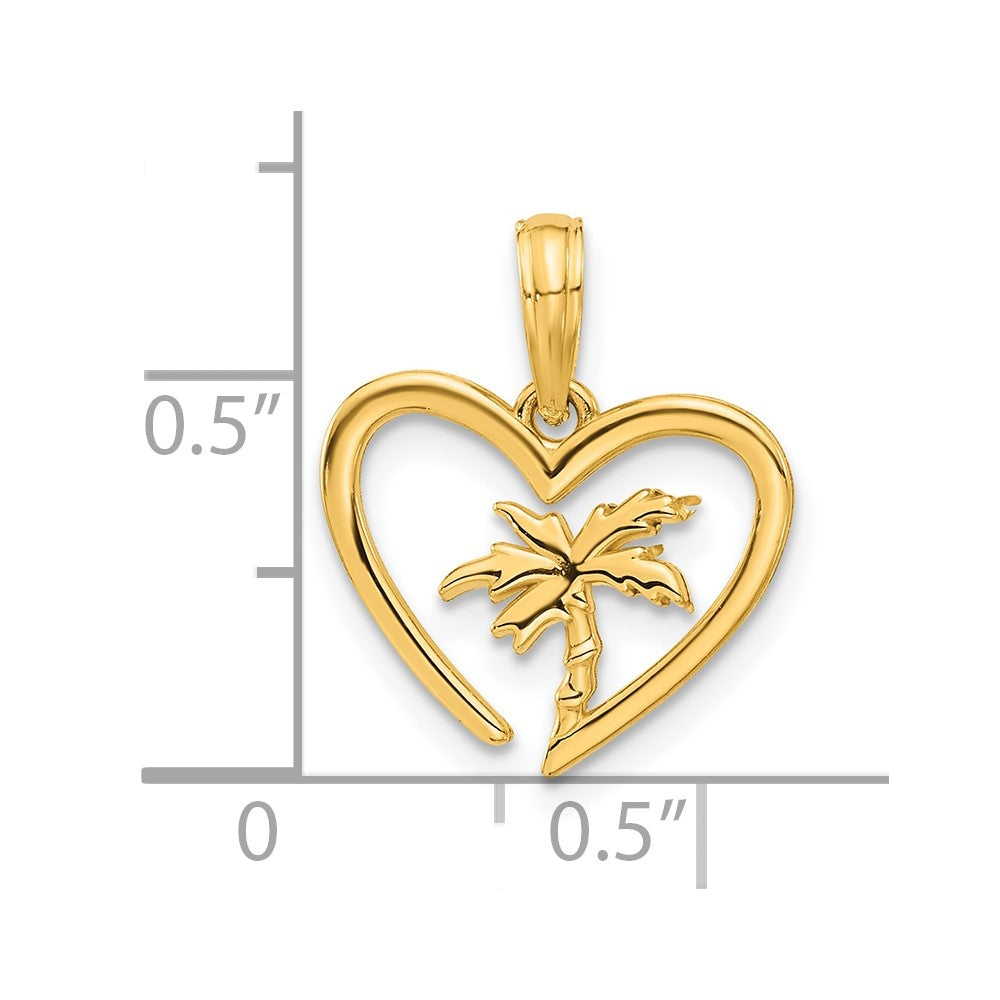 14K Yellow Gold Polished Palm Tree in Heart Pendant