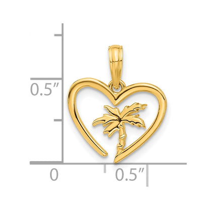 14K Yellow Gold Polished Palm Tree in Heart Pendant