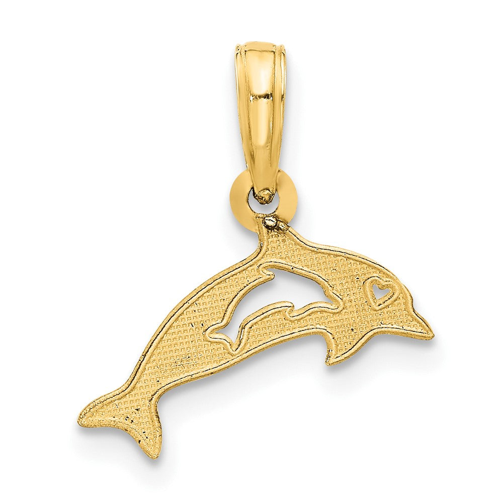 14K Yellow Gold Polished Dolphin with Cut-Out Baby Dolphin Pendant