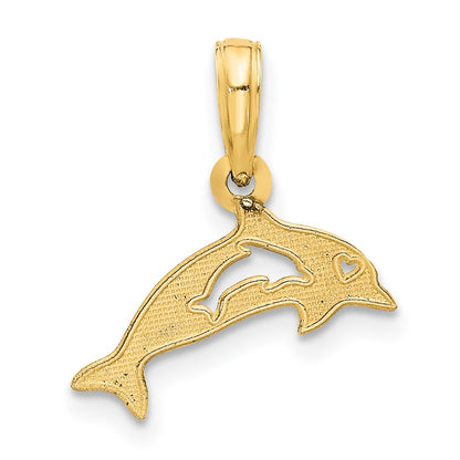 14K Yellow Gold Polished Dolphin with Cut-Out Baby Dolphin Pendant