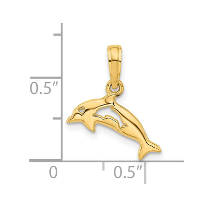 14K Yellow Gold Polished Dolphin with Cut-Out Baby Dolphin Pendant