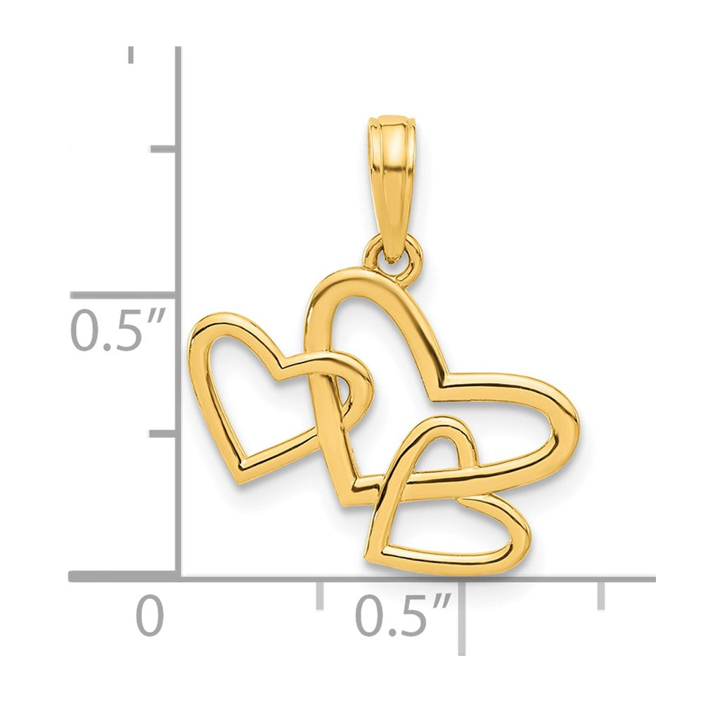 14K Yellow Gold Polished Triple Heart Pendant