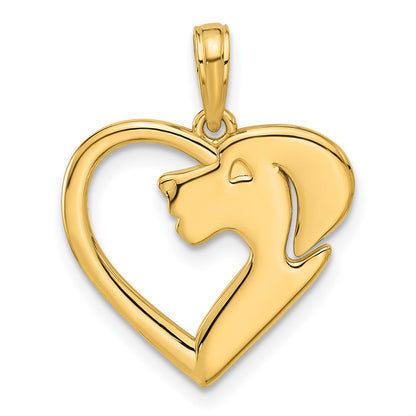 14K Yellow Gold Polished Heart with Dog Charm
