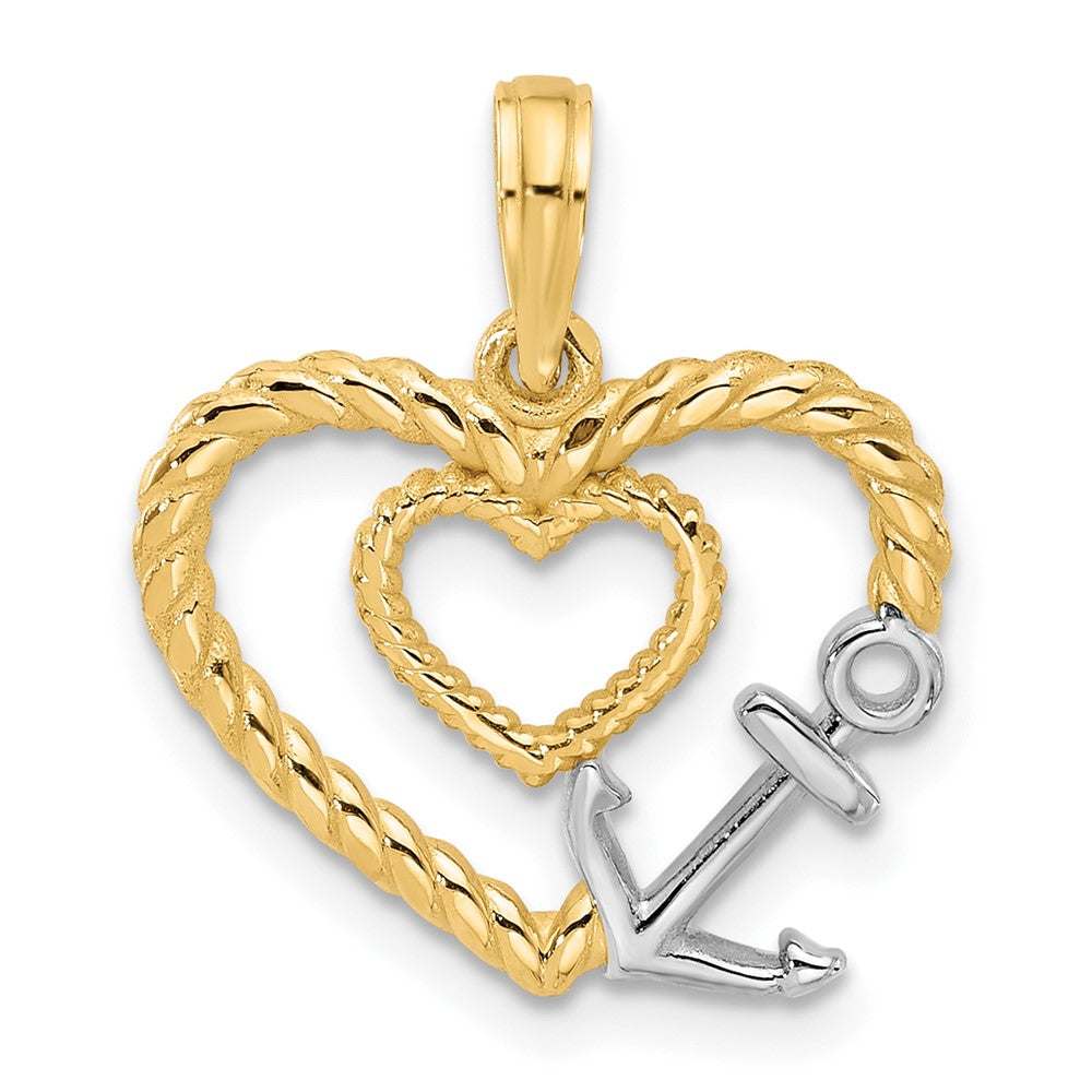 14K Yellow & Rhodium with Rhodium Fancy Rope Heart and Anchor Charm