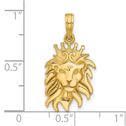 14K Yellow Gold Polished Lion Head with Crown Pendant