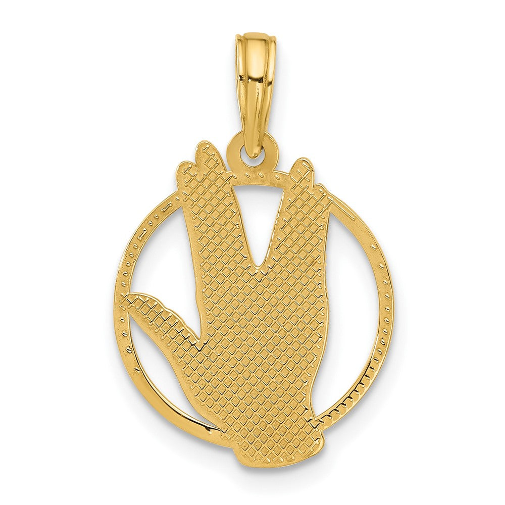 14K Yellow Gold Polished Hand Gesture in Circle Charm