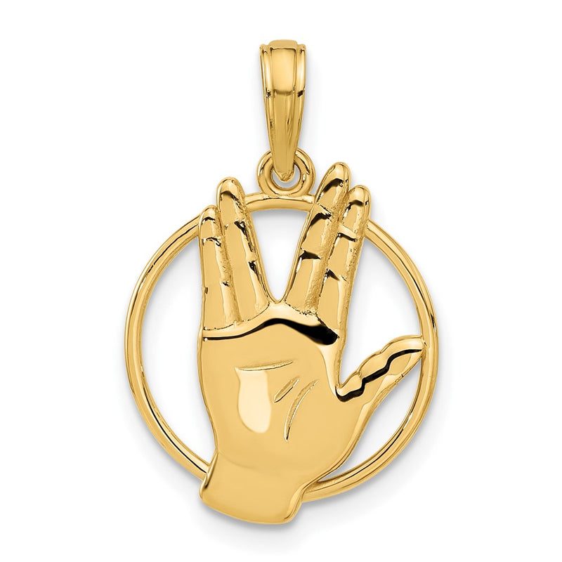 14K Yellow Gold Polished Hand Gesture in Circle Charm