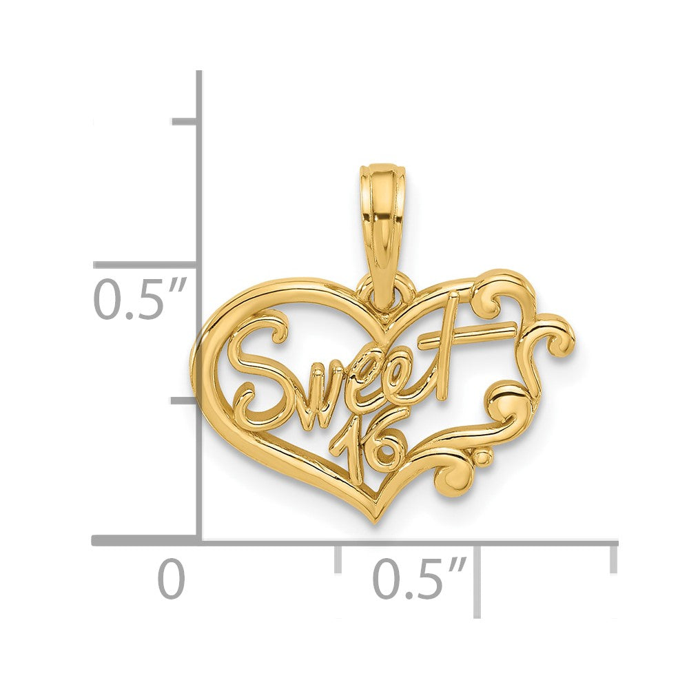 14K Yellow Gold Fancy Sweet 16 Charm