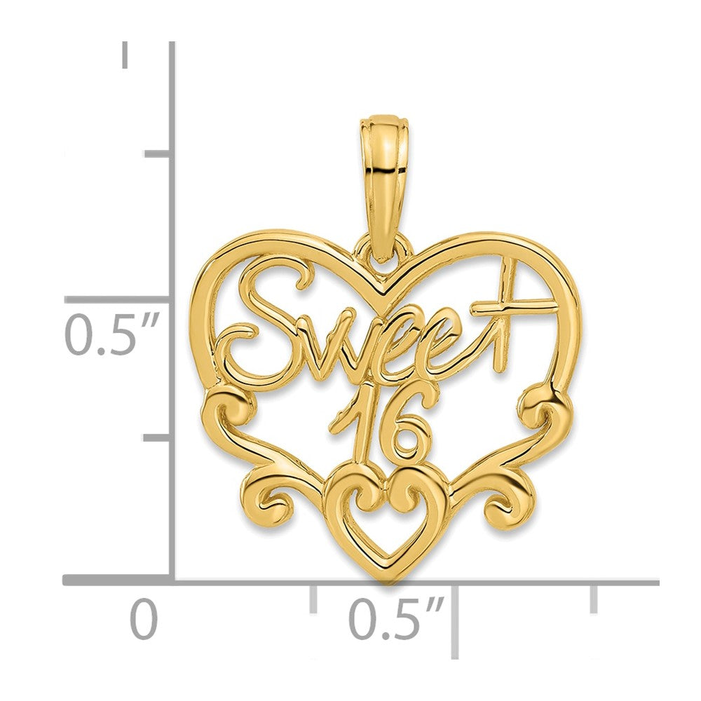 14K Yellow Gold Fancy Sweet 16 Charm