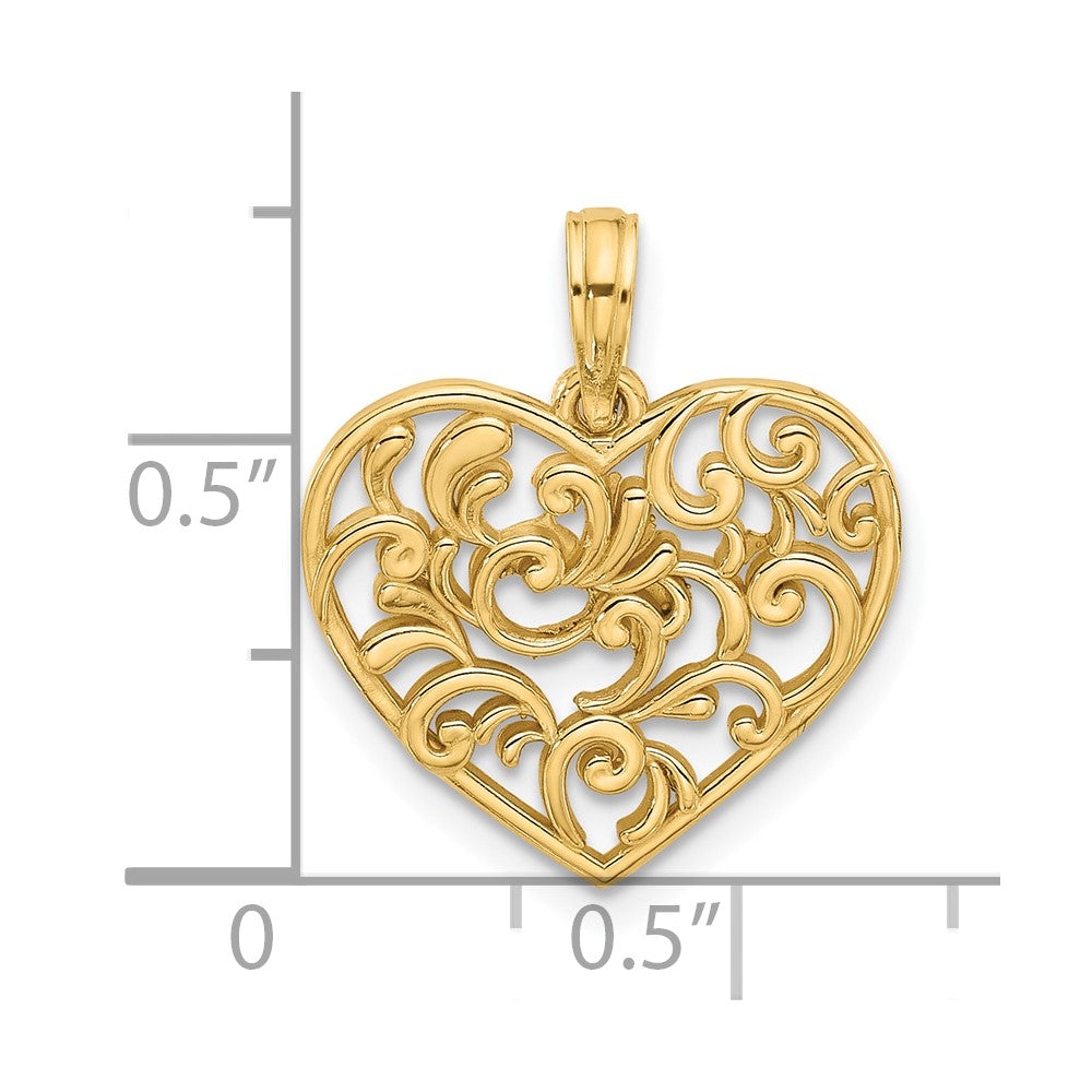 14K Yellow Gold Polished Fancy Heart Charm