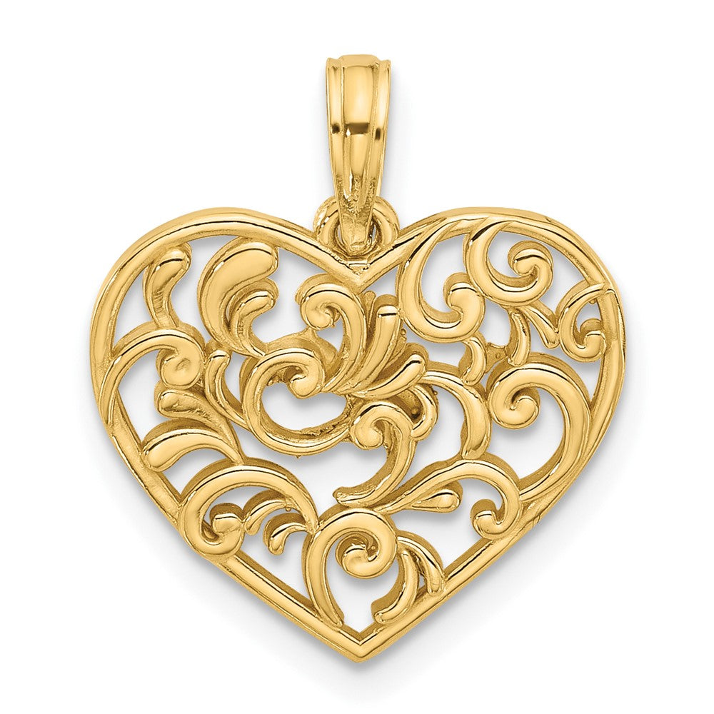 14K Yellow Gold Polished Fancy Heart Charm