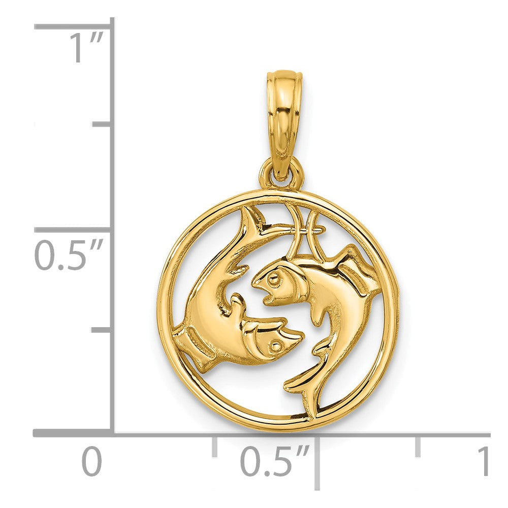 14K Yellow Gold Polished Round Pisces Pendant