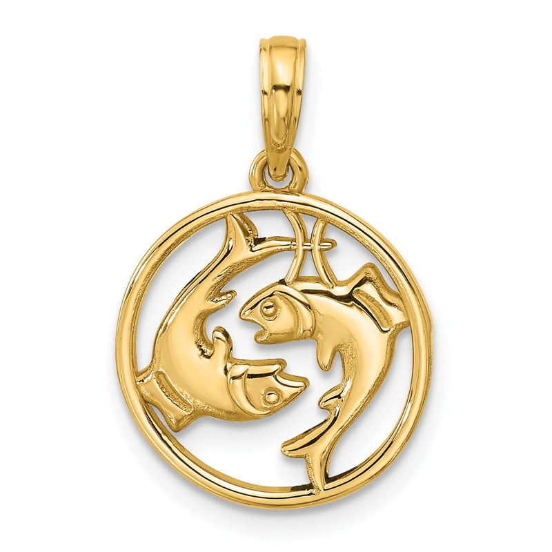 14K Yellow Gold Polished Round Pisces Pendant