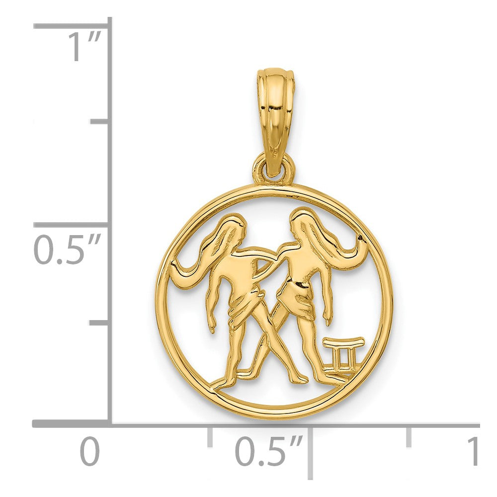 14K Yellow Gold Polished Round Gemini Pendant