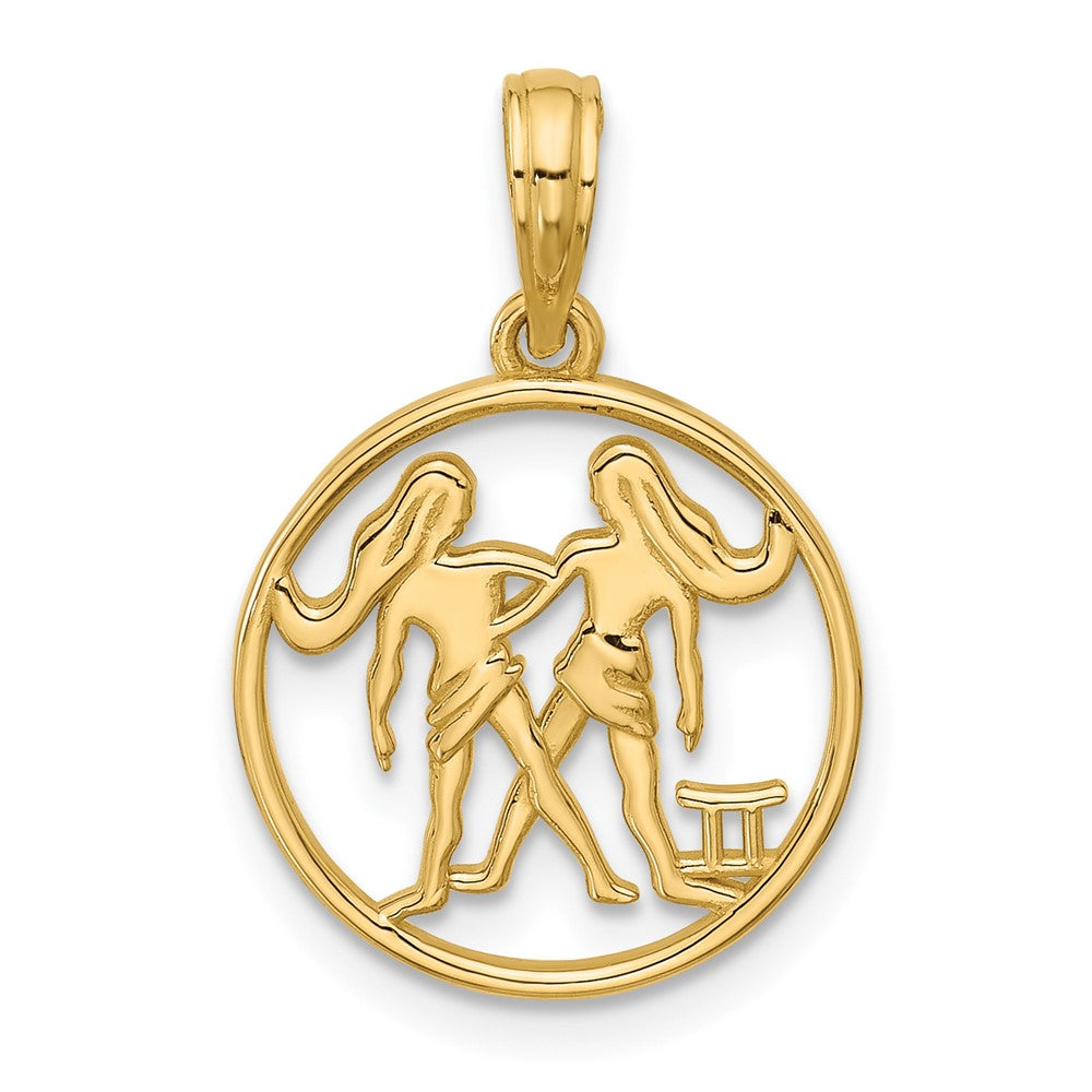 14K Yellow Gold Polished Round Gemini Pendant