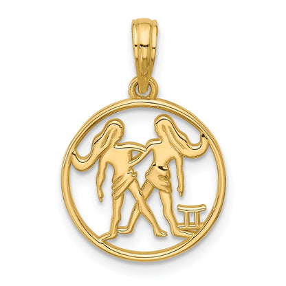 14K Yellow Gold Polished Round Gemini Pendant