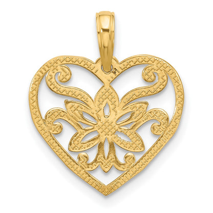 14K Yellow Gold Polished Fancy Flower and Heart Charm
