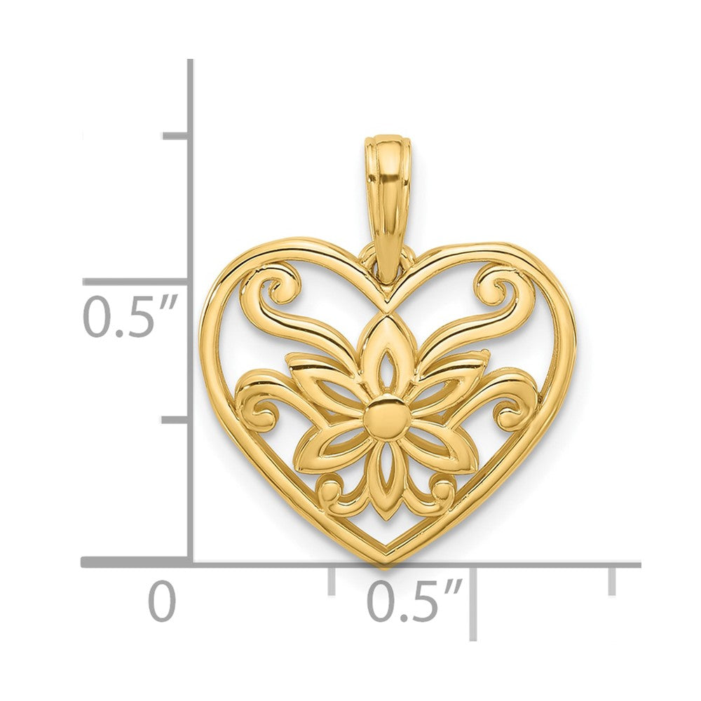 14K Yellow Gold Polished Fancy Flower and Heart Charm