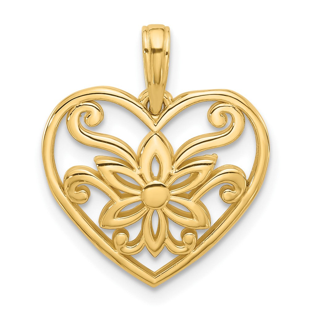 14K Yellow Gold Polished Fancy Flower and Heart Charm