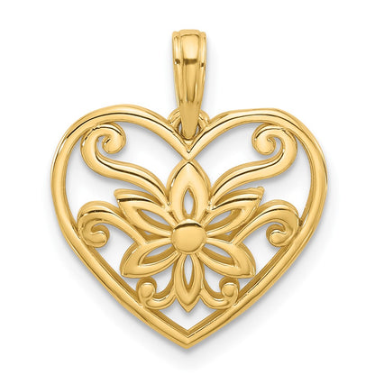 14K Yellow Gold Polished Fancy Flower and Heart Charm