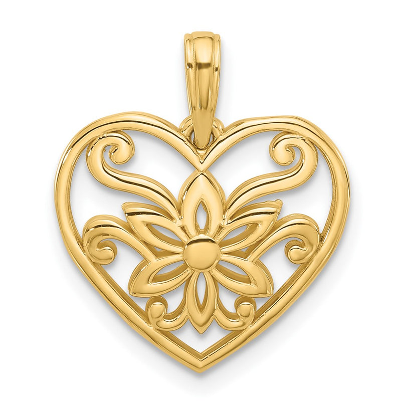 14K Yellow Gold Polished Fancy Flower and Heart Charm